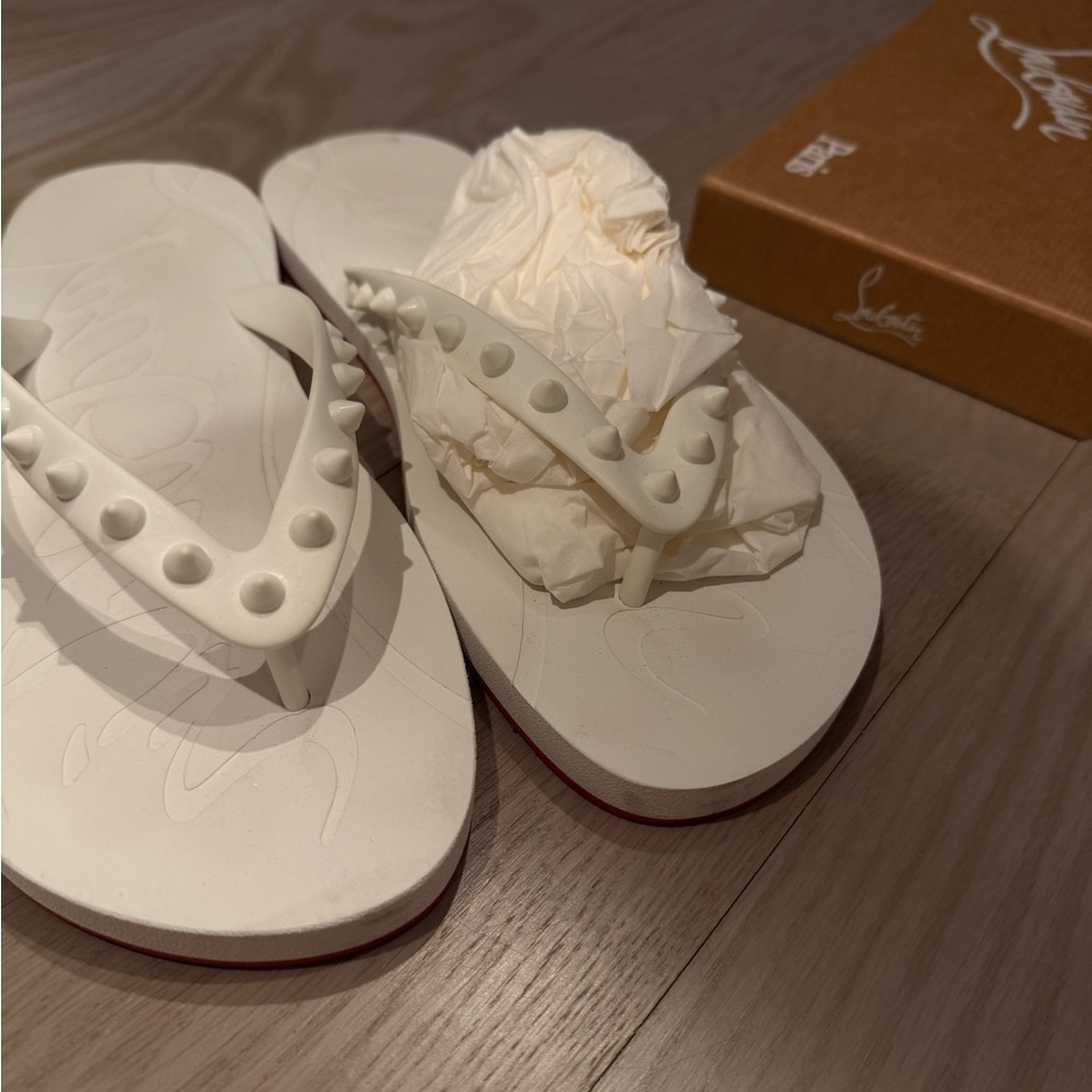 Christian Louboutin White Flip Flops